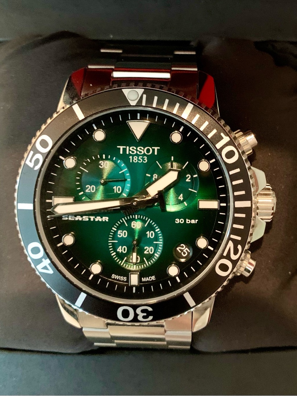 Tissot Seastar Watch - Green and Black Dial W/Box & Brand New Battery